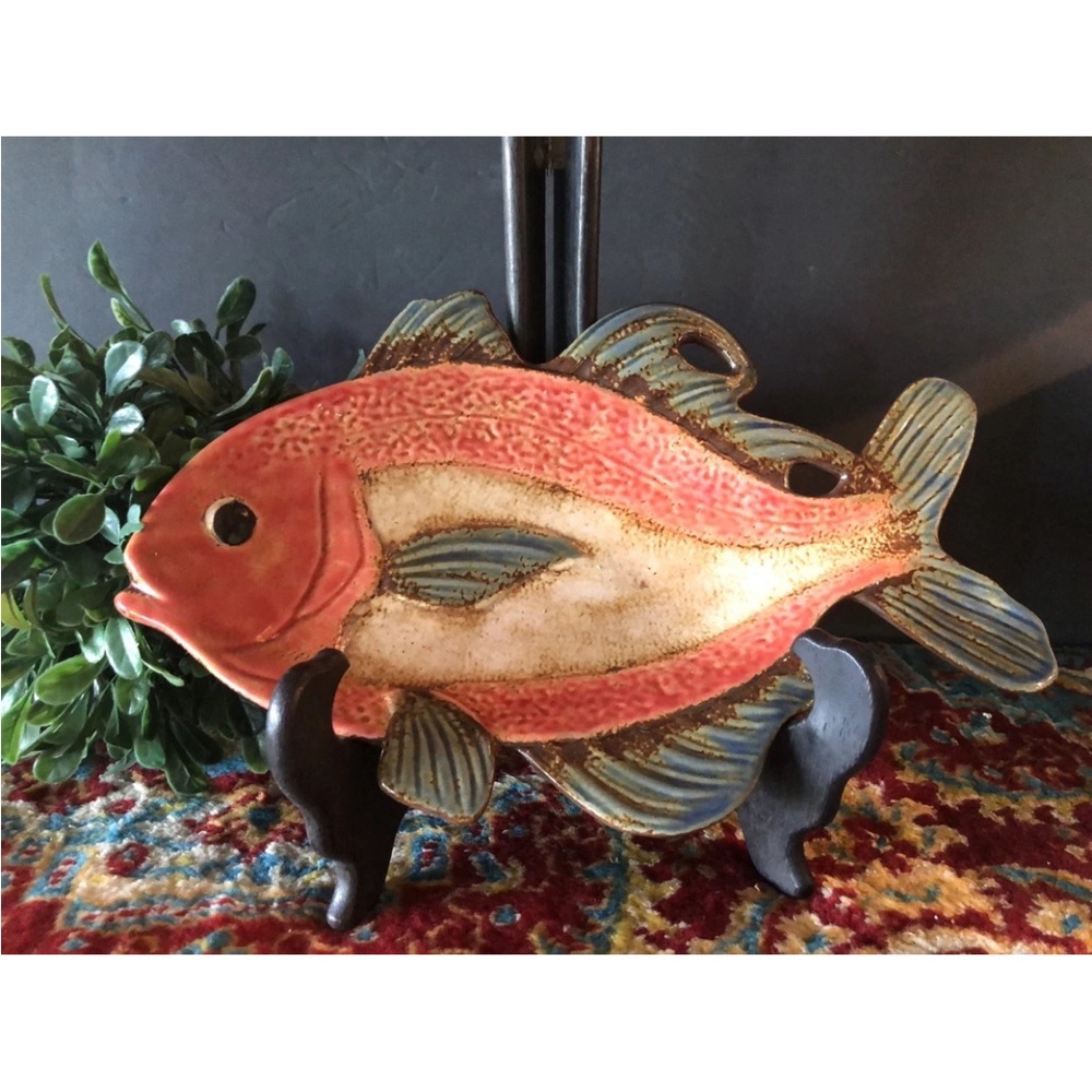 Pier 1 Fish Sushi Serving‎ Dish Hand Painted Ceramic Coastal Beach Decor EC